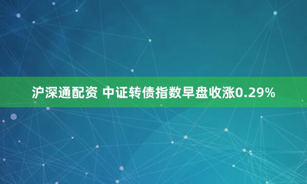沪深通配资 中证转债指数早盘收涨0.29%